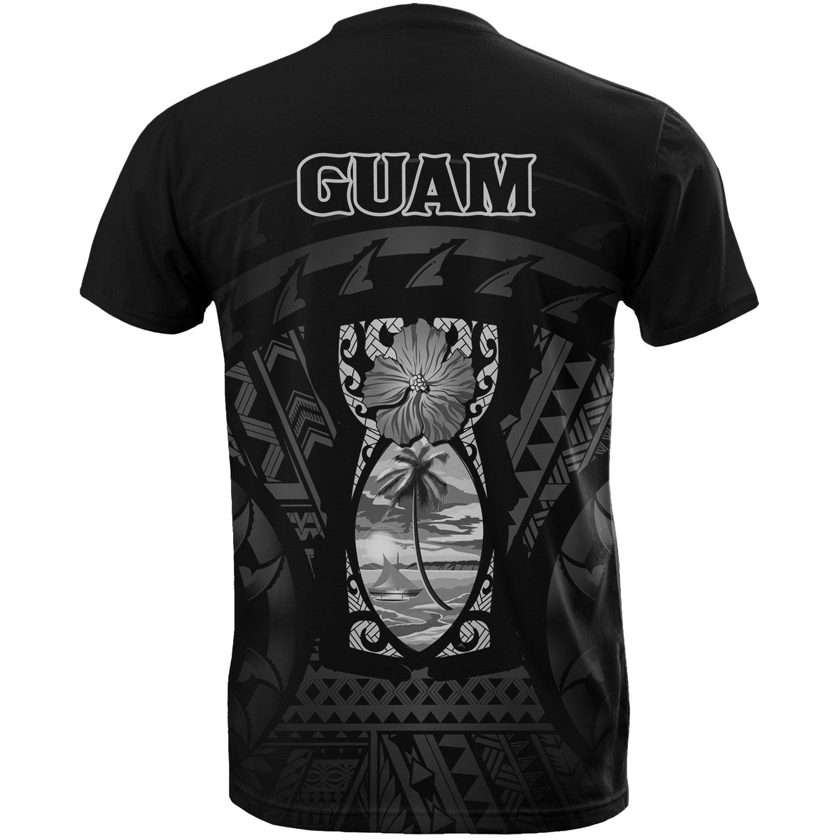 Guam T Shirt Guam Coat of Arms Polynesian Tattoo (Gray) - Polynesian Pride