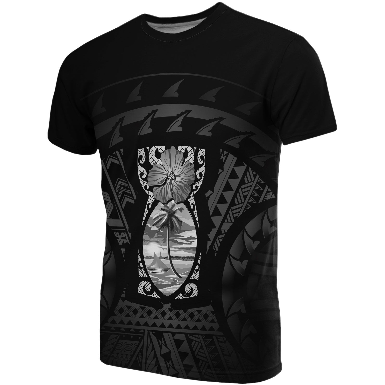 Guam T Shirt Guam Coat of Arms Polynesian Tattoo (Gray) Unisex Gray - Polynesian Pride