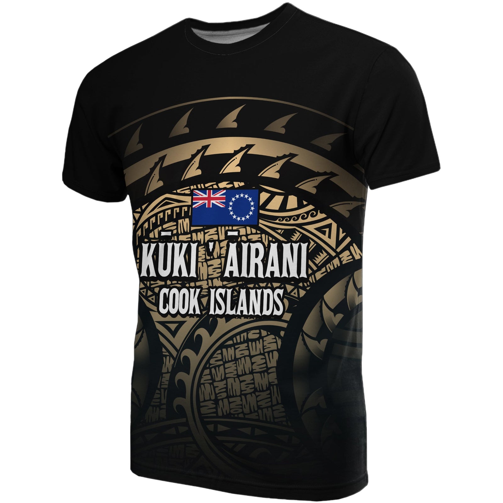 Cook Islands T Shirt National Flag Polynesian Turtle Tattoo (Gold) Unisex Gold - Polynesian Pride