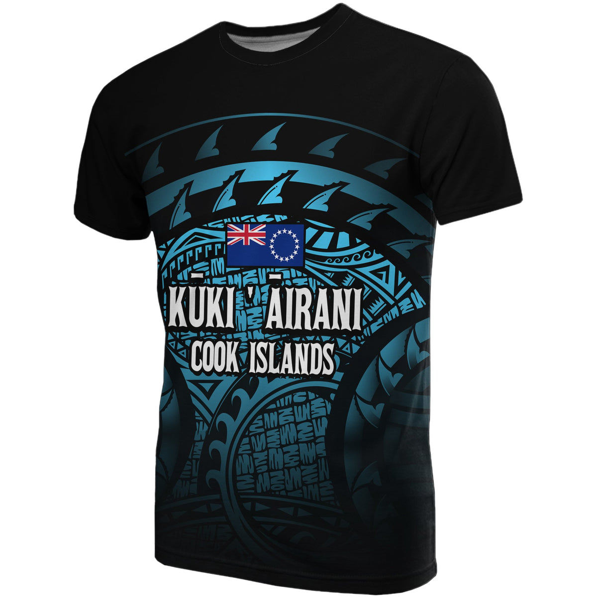 Cook Islands T Shirt National Flag Polynesian Turtle Tattoo (Turquoise) Unisex Black - Polynesian Pride
