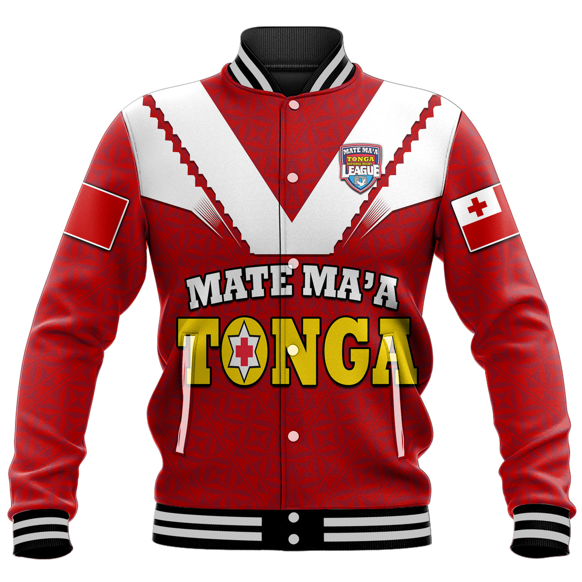 (Custom Personalised) Mate Ma'a Tonga Rugby Baseball Jacket Tongan Kupesi Red Style LT9 - Polynesian Pride
