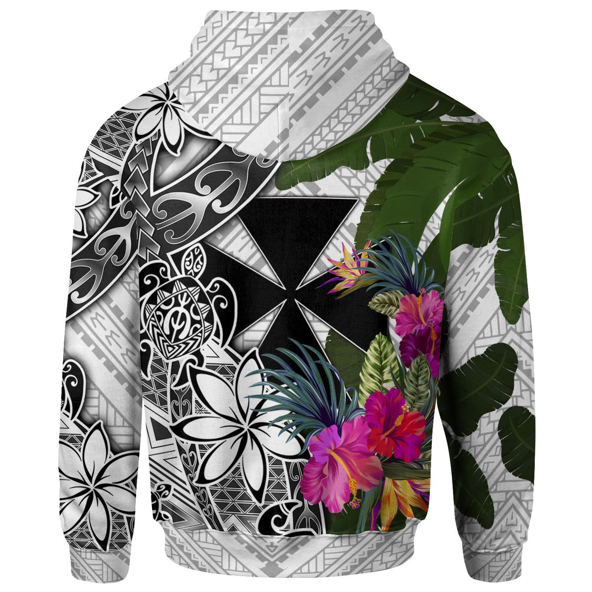 Wallis and Futuna Hoodie White Turtle Plumeria Banana Leaf - Polynesian Pride