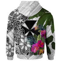 Wallis and Futuna Hoodie White Turtle Plumeria Banana Leaf - Polynesian Pride