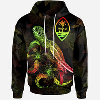 Guam Polynesian Hoodie Turtle With Blooming Hibiscus Reggae Unisex Reggae - Polynesian Pride
