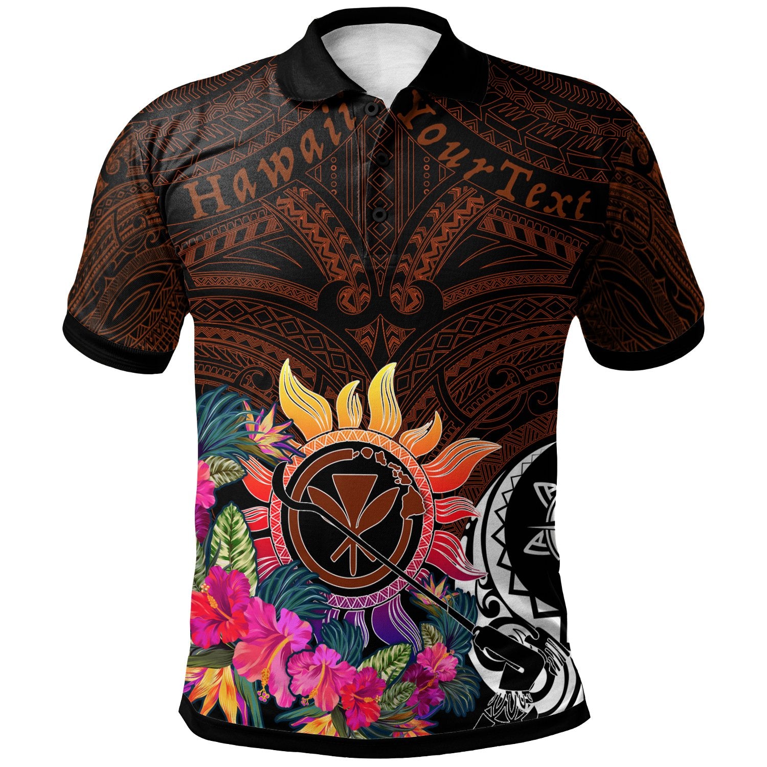 Custom Polynesian Hawaii Kanaka Maoli Polo Shirt Hibiscus Flowers and Polynesian Patterns Unisex Brown - Polynesian Pride