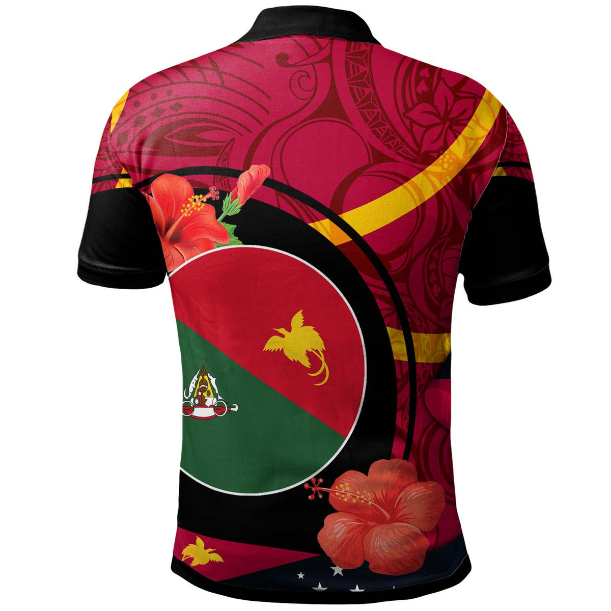 Papua New Guinea Polo Shirt East Sepik Flag of PNG with Hibicus and Polynesian Culture Polo Shirt - Polynesian Pride