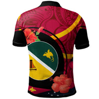 Papua New Guinea Polo Shirt Jiwaka Flag of PNG with Hibicus and Polynesian Culture Polo Shirt - Polynesian Pride