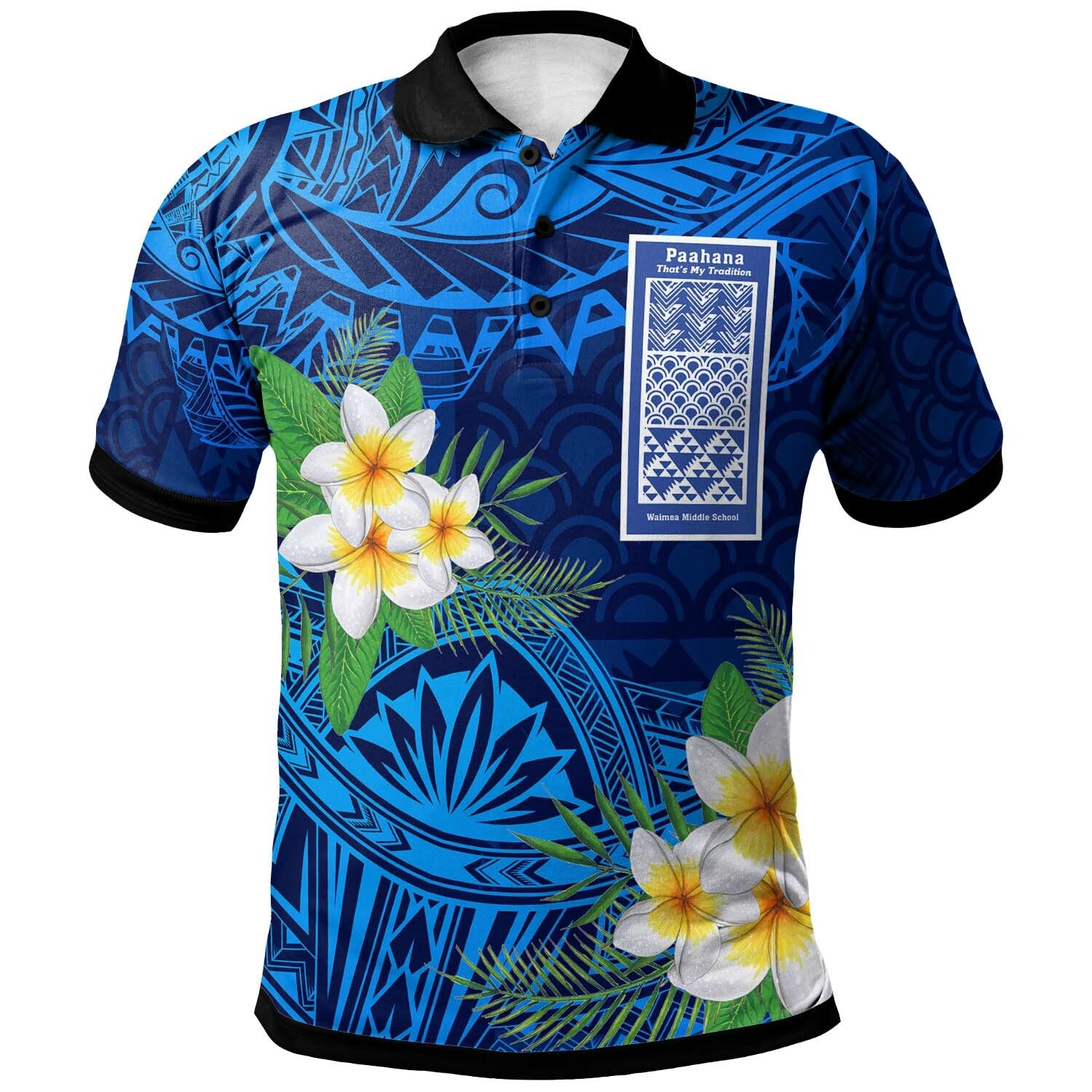 Hawaii Polynesian Polo Shirt Waimea Middle Public Conversion Charter School Polynesian Patterns LT10 Blue - Polynesian Pride