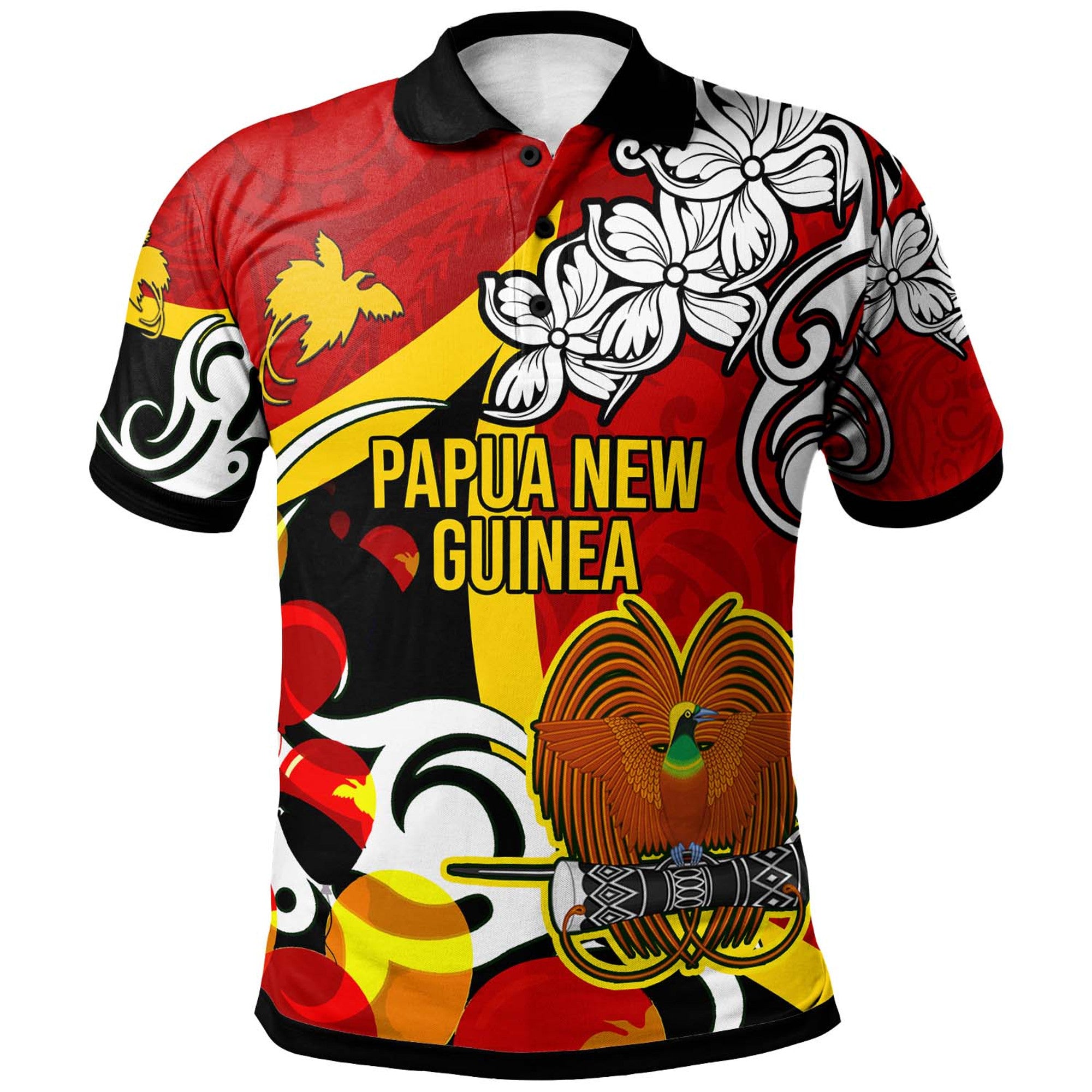 Papua New Guinea Polo Shirt Custom Coat Of Arms PNG with Polynesian Culture Shirt Art - Polynesian Pride