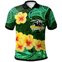 Hawaii Polynesian Polo Shirt Waimea Elementary School with Polynesian Patterns and Hibicus Flower LT10 Green - Polynesian Pride
