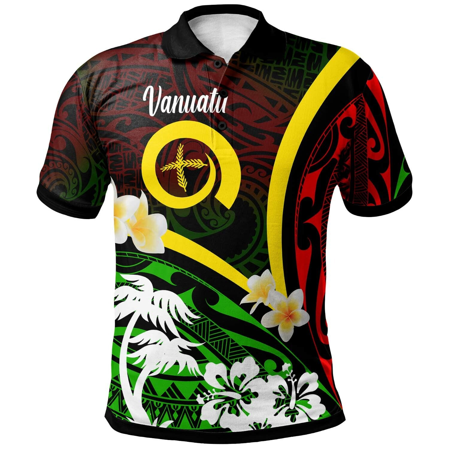 Vanuatu Polo Shirt Vanuatuan Independence Day Annivesary with Plumerian and Polynesian Patterns Polo Shirt LT10 Green - Polynesian Pride