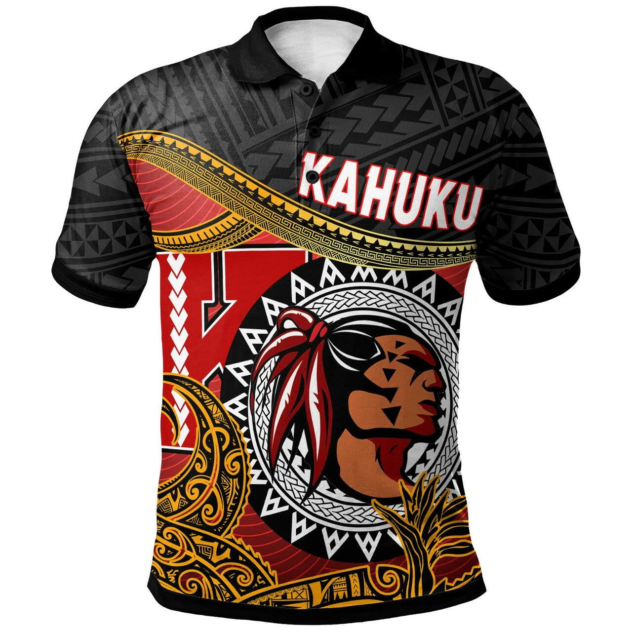 Hawaii Polynesian Polo Shirt Kahuku High and Intermediate School The Red Raiders Polynesian Culture Pride LT10 Black - Polynesian Pride