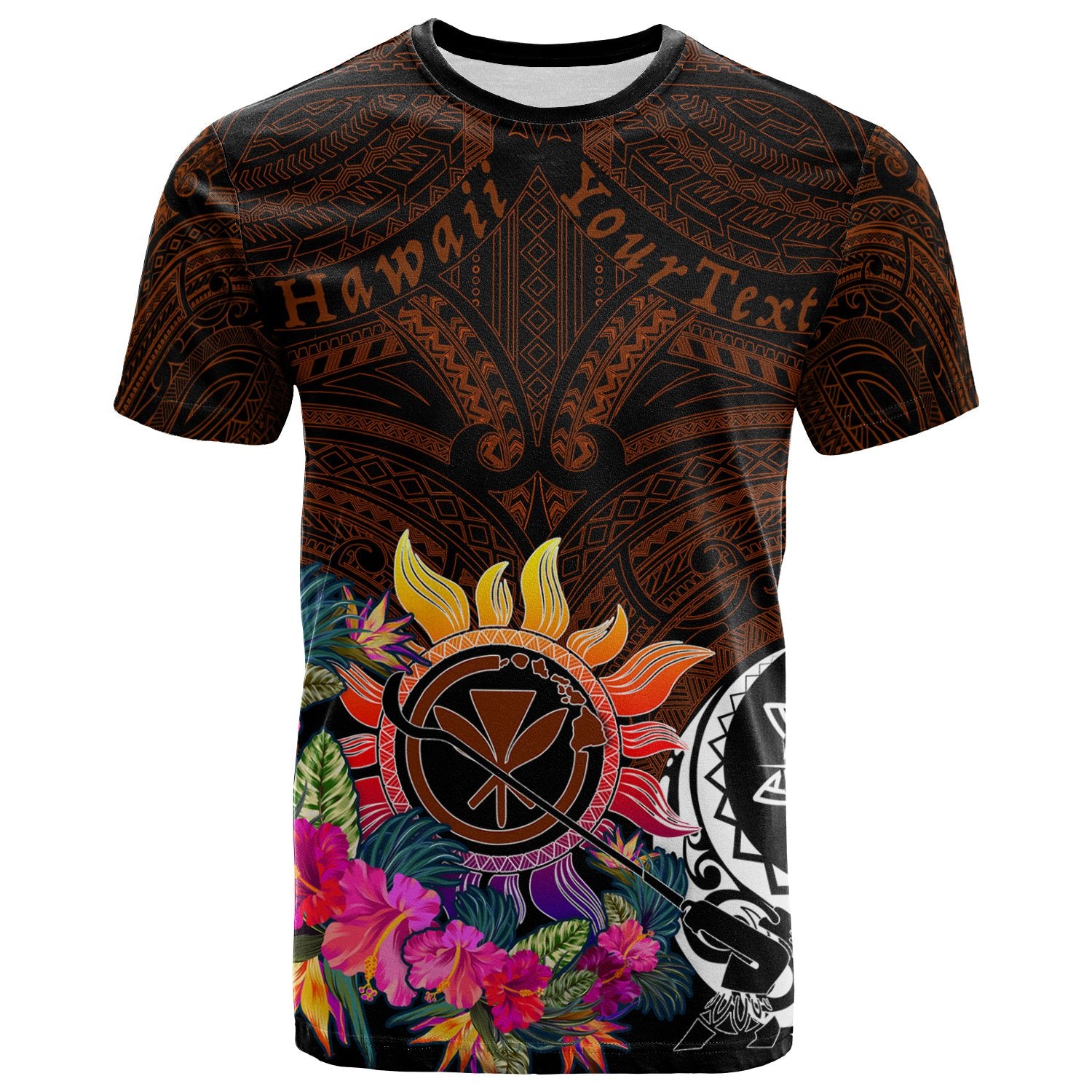 Custom Polynesian T Shirt Hawaii Kanaka Maoli, Flowers & Polynesian Patterns Unisex Brown - Polynesian Pride