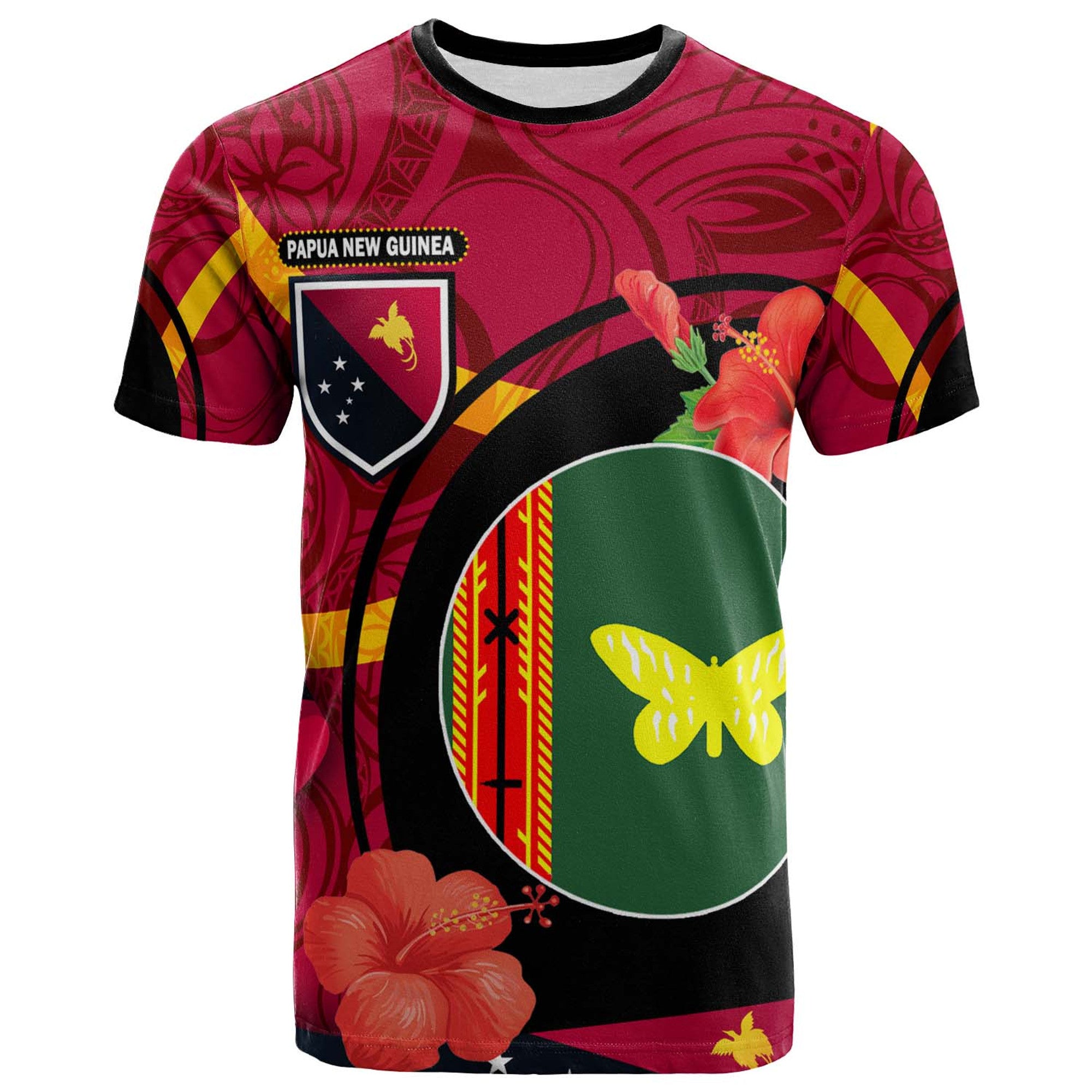 Papua New Guinea T Shirt Oro Flag of PNG with Hibicus and Polynesian Culture T Shirt Art - Polynesian Pride