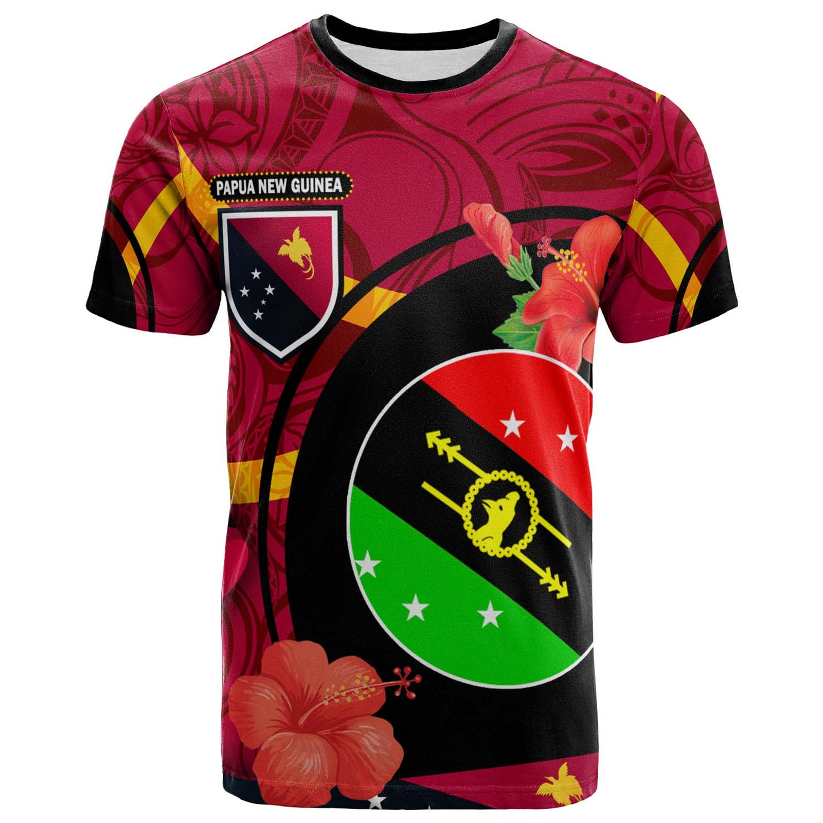Papua New Guinea T Shirt Southern Highlands Flag of PNG with Hibicus and Polynesian Culture T Shirt Art - Polynesian Pride