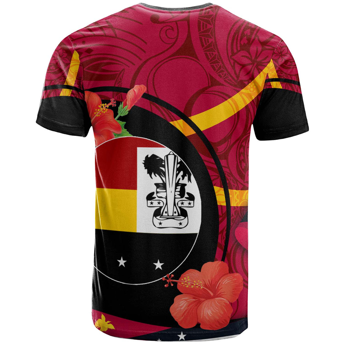 Papua New Guinea T Shirt Madang Flag of PNG with Hibicus and Polynesian Culture T Shirt - Polynesian Pride