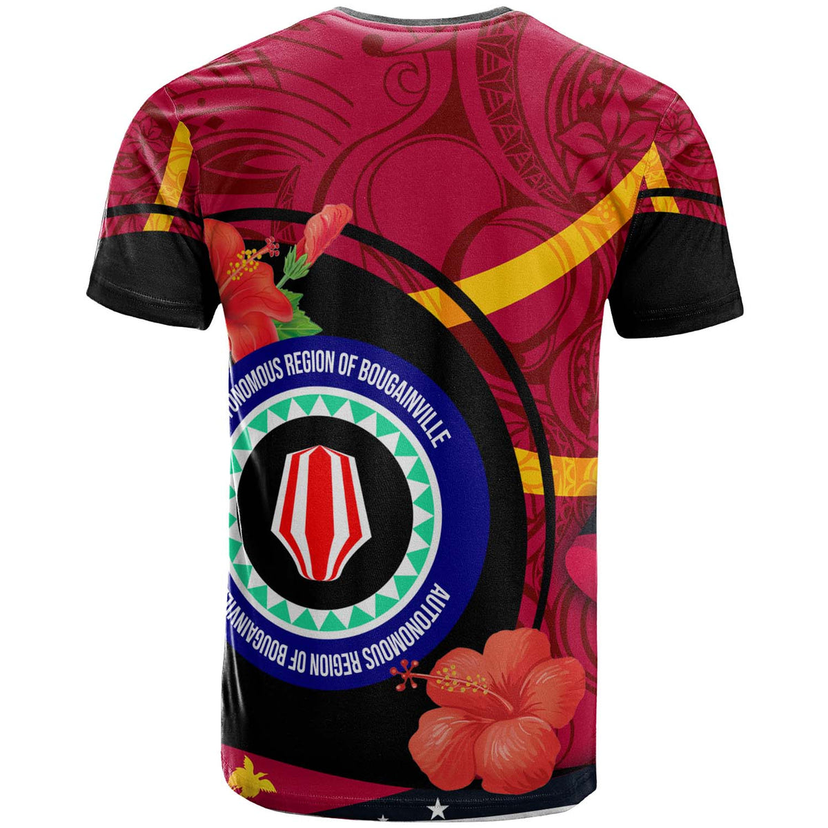 Papua New Guinea T Shirt Bougainville Flag of PNG with Hibicus and Polynesian Culture T Shirt - Polynesian Pride