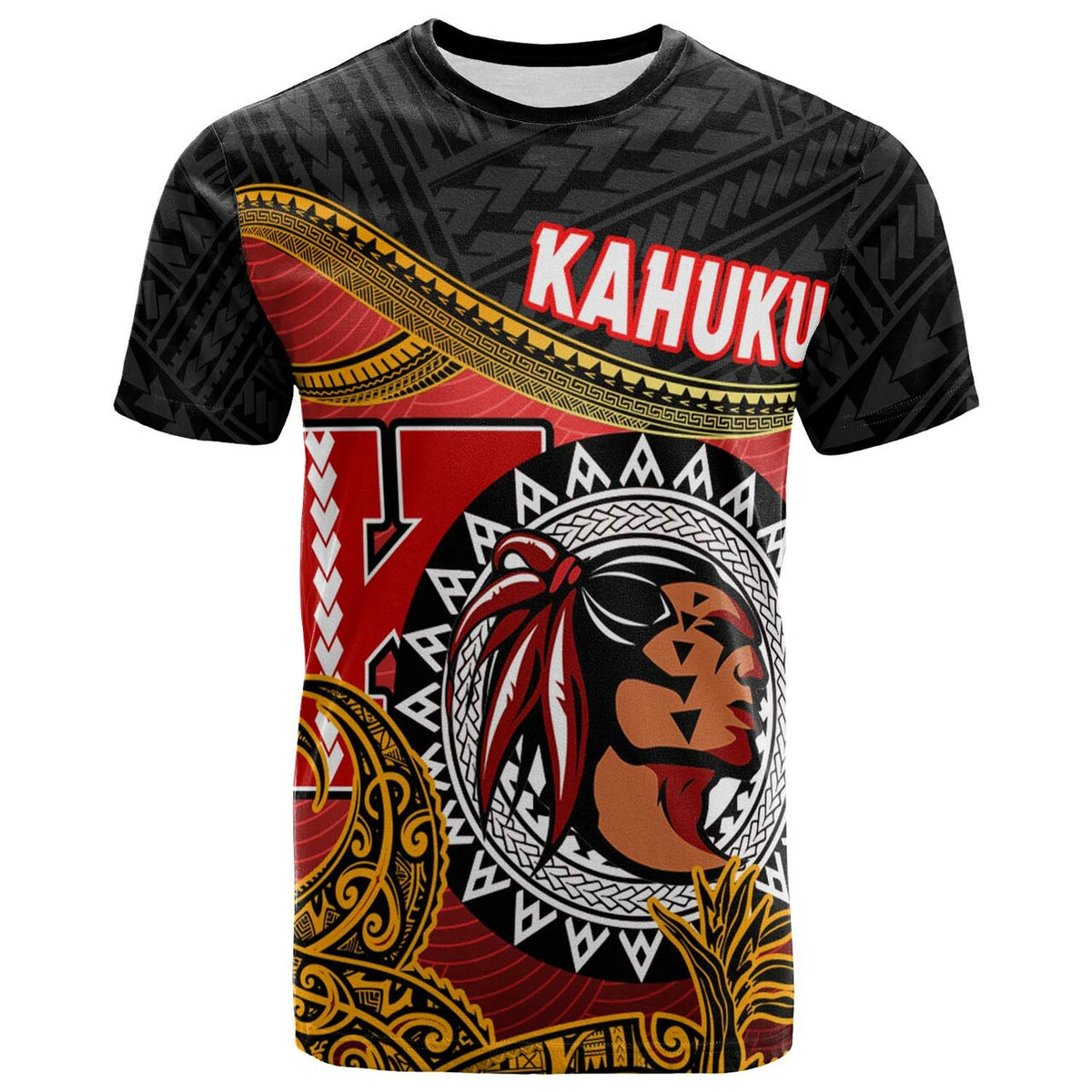 Hawaii Polynesian T Shirt Kahuku High & Intermediate School The Red Raiders Polynesian Culture Pride LT10 Black - Polynesian Pride