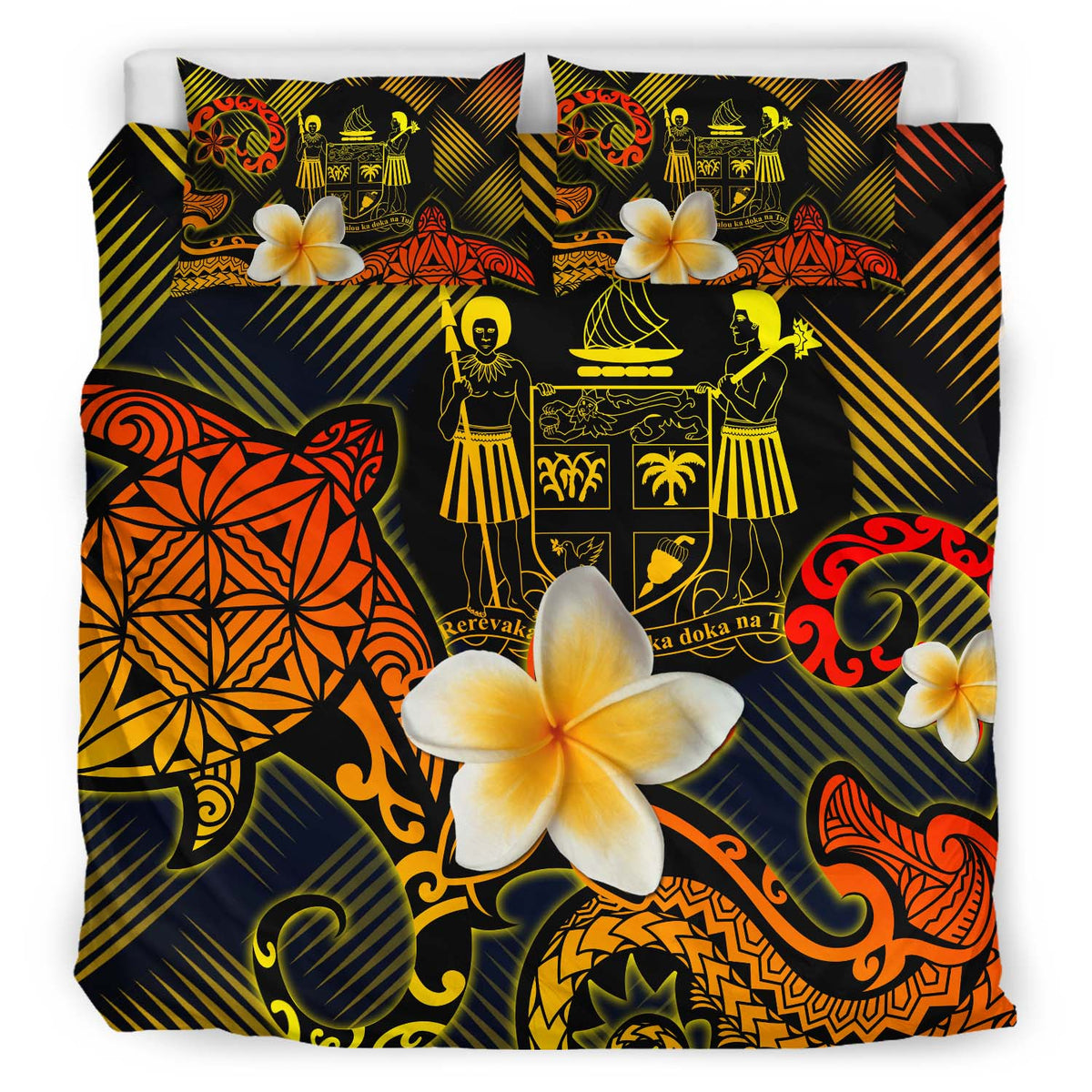 Fiji Polynesian Bedding Set - Lauhala Turtle Plumeria Tropical - Polynesian Pride