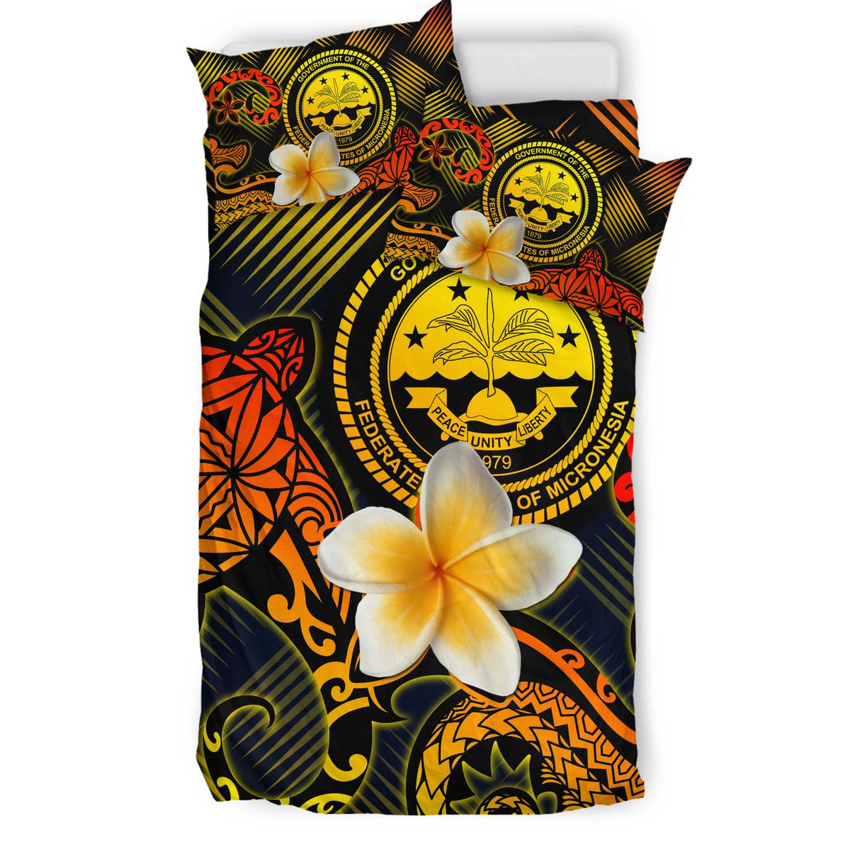 Federated States of Micronesia Polynesian Bedding Set - Lauhala Turtle Plumeria Tropical - Polynesian Pride