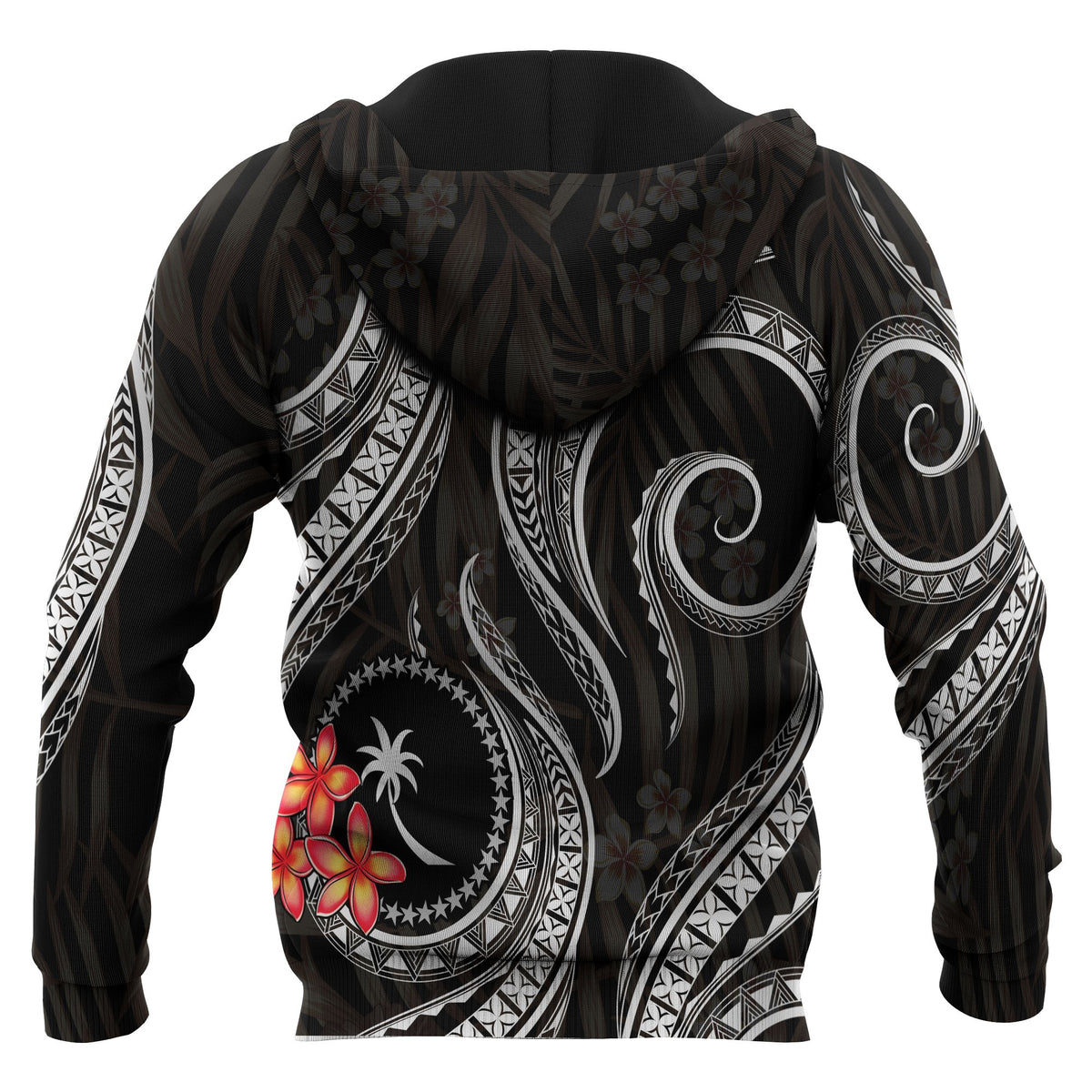 Chuuk Micronesian Hoodie Black Plumeria - Polynesian Pride