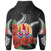 Tahiti Polynesian Zip up Hoodie Hibiscus Coat of Arm Black - Polynesian Pride