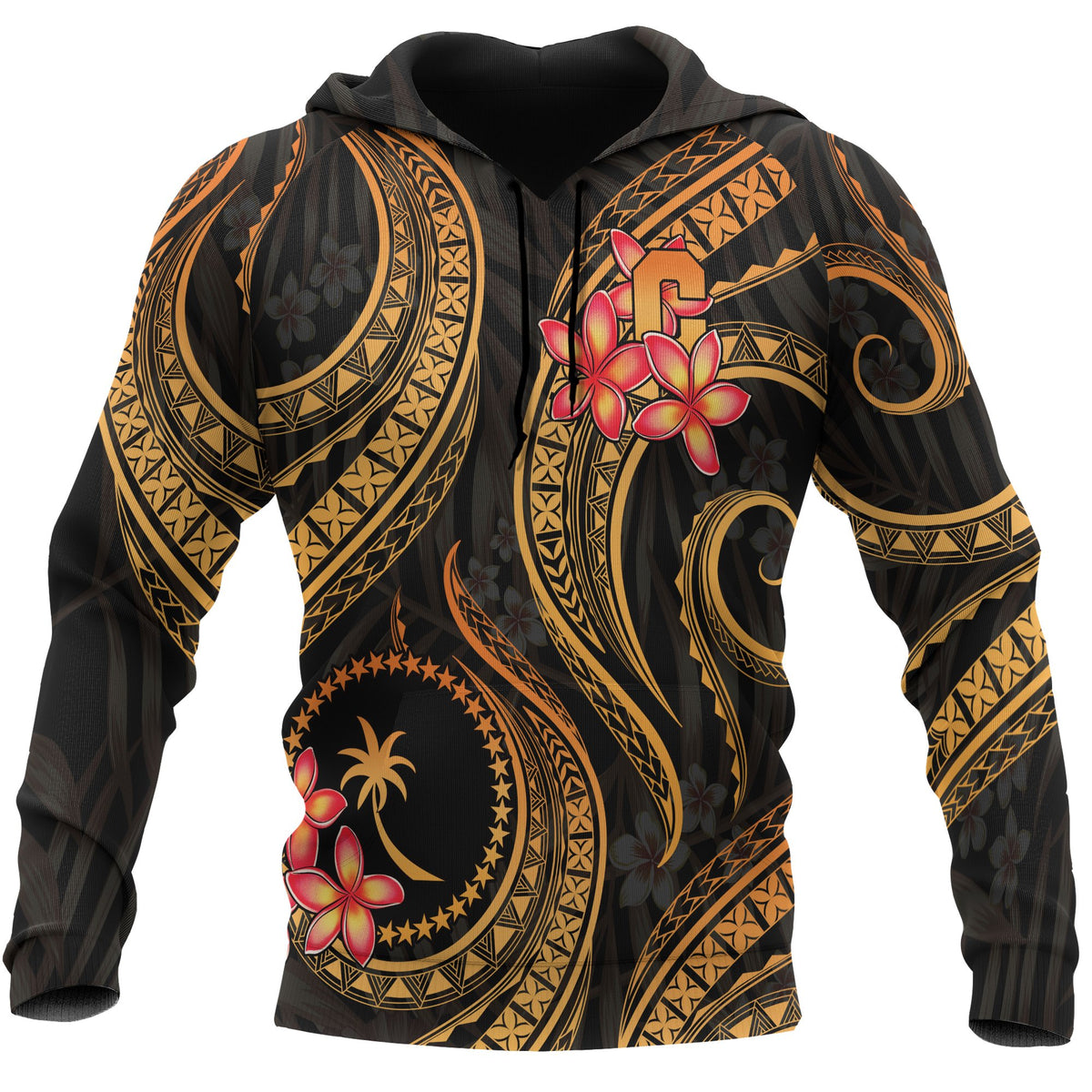 Chuuk Micronesian Hoodie Gold Plumeria Unisex GOLD - Polynesian Pride