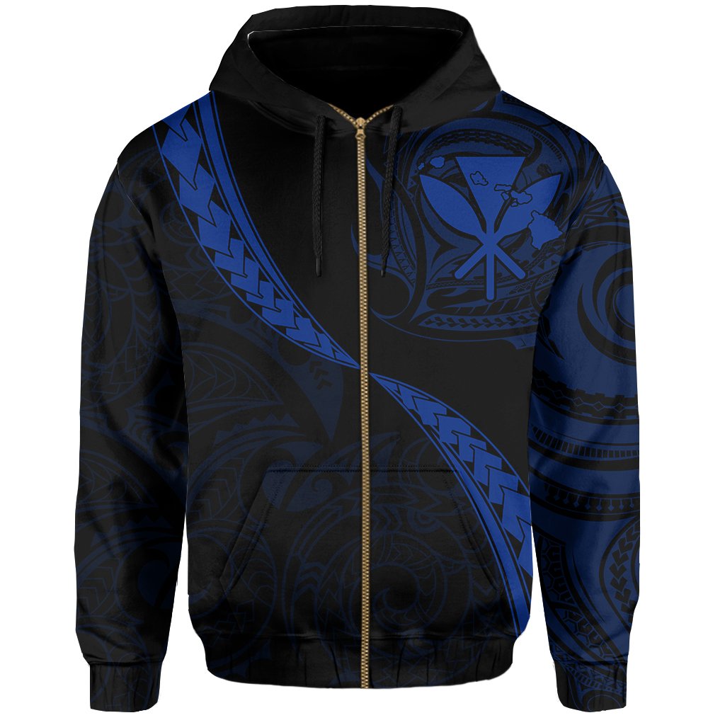 Hawaiian Kanaka Hoodie (Zipper) Mano Kihikihi Blue - Polynesian Pride