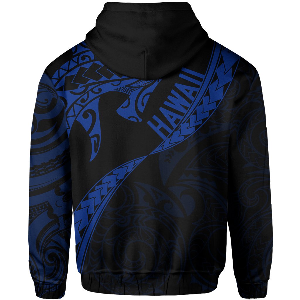 Hawaiian Kanaka Hoodie (Zipper) Mano Kihikihi Blue - Polynesian Pride