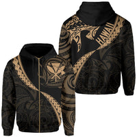 Hawaiian Kanaka Hoodie (Zipper) Mano Kihikihi Gold Unisex Gold - Polynesian Pride