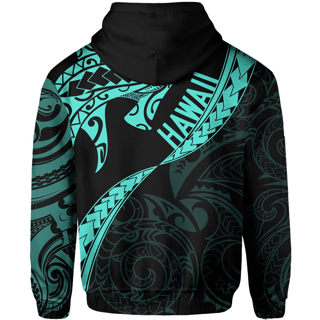 Hawaiian Kanaka Hoodie Mano Kihikihi Turquoise - Polynesian Pride