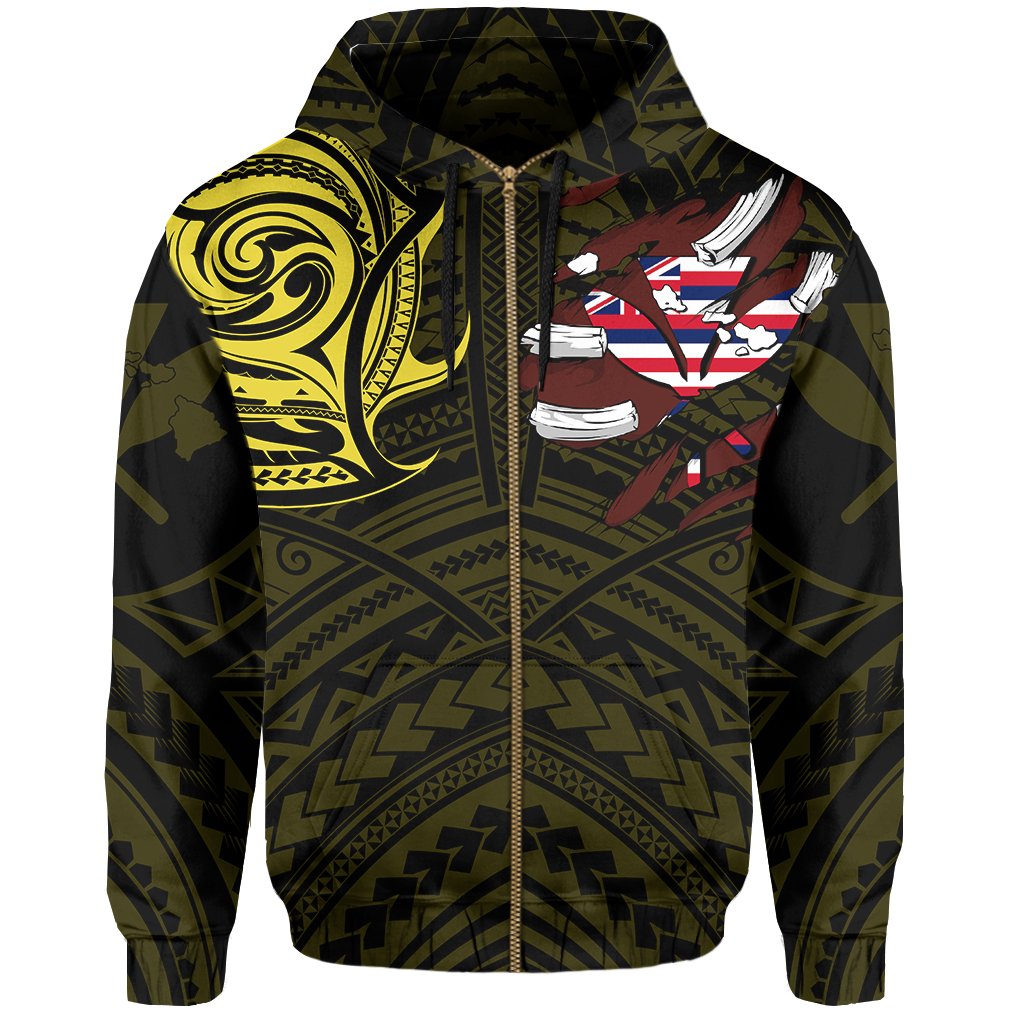 Hawaiian Kanaka Hoodie (Zipper) Heart Tattoo Yellow - Polynesian Pride