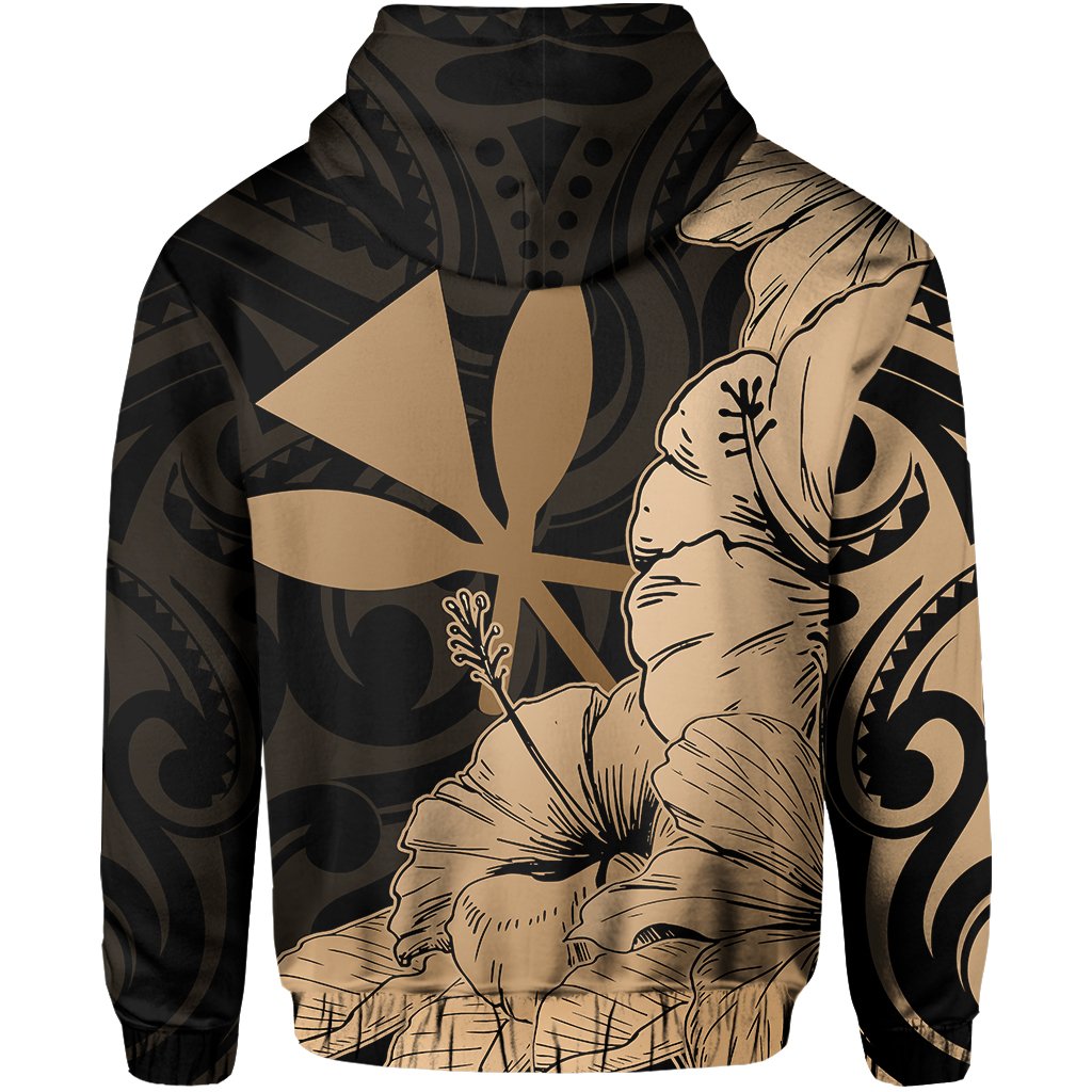 Hawaii Turtle Hoodie (Zipper) Polynesian Hibiscus Art Ver 2.0 Gold - Polynesian Pride
