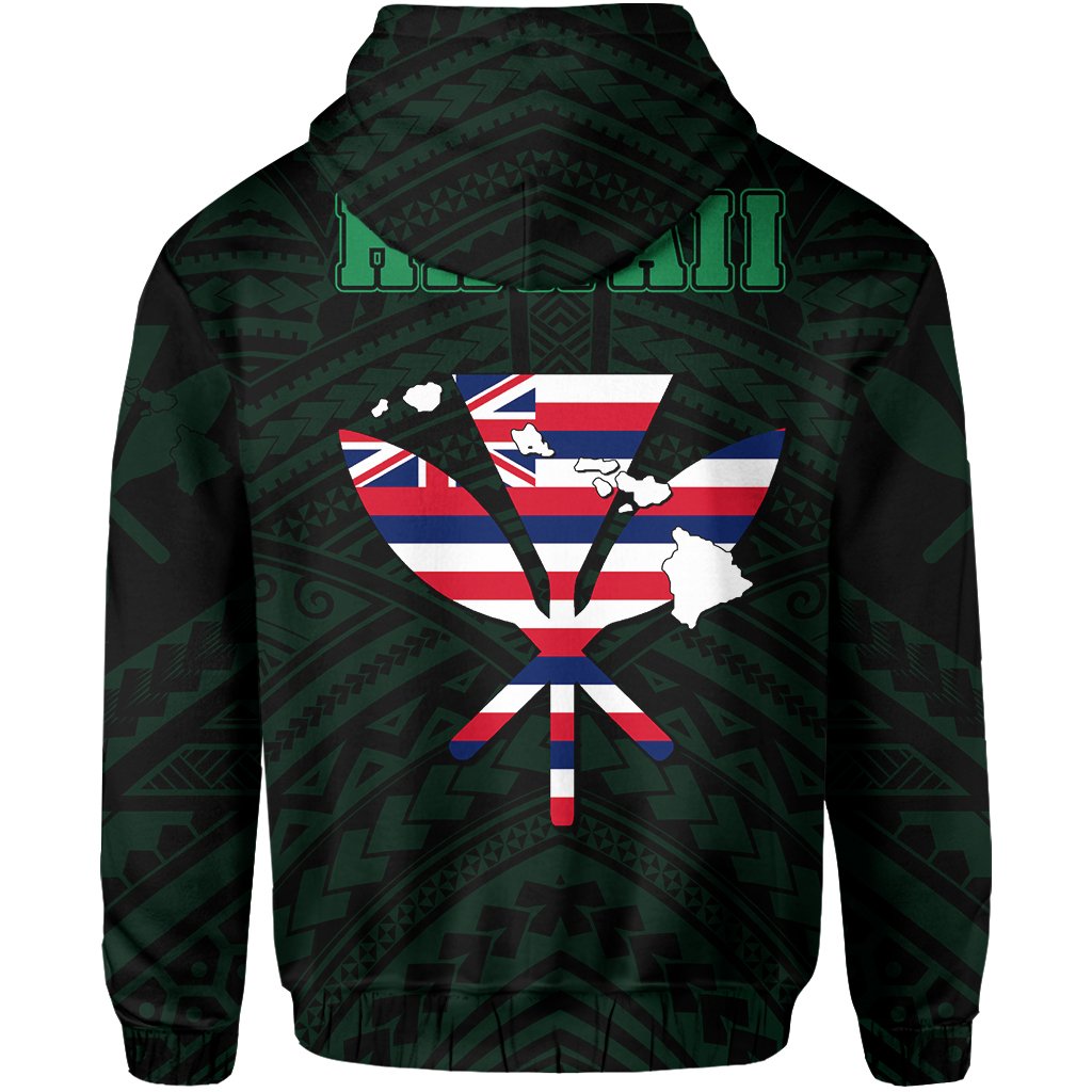 Hawaiian Kanaka Hoodie (Zipper) Heart Tattoo Green - Polynesian Pride