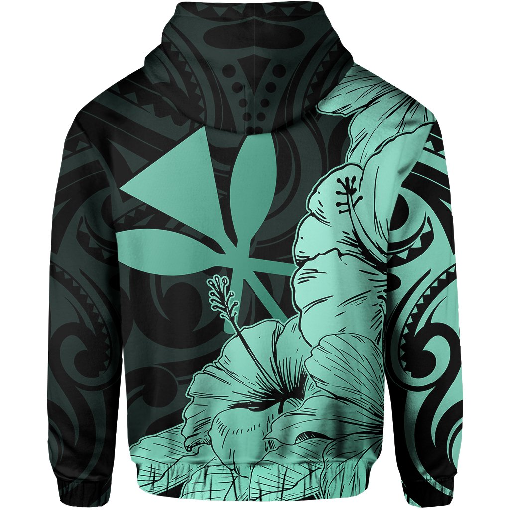 Hawaii Turtle Hoodie (Zipper) Polynesian Hibiscus Art Ver 2.0 Turquoise - Polynesian Pride