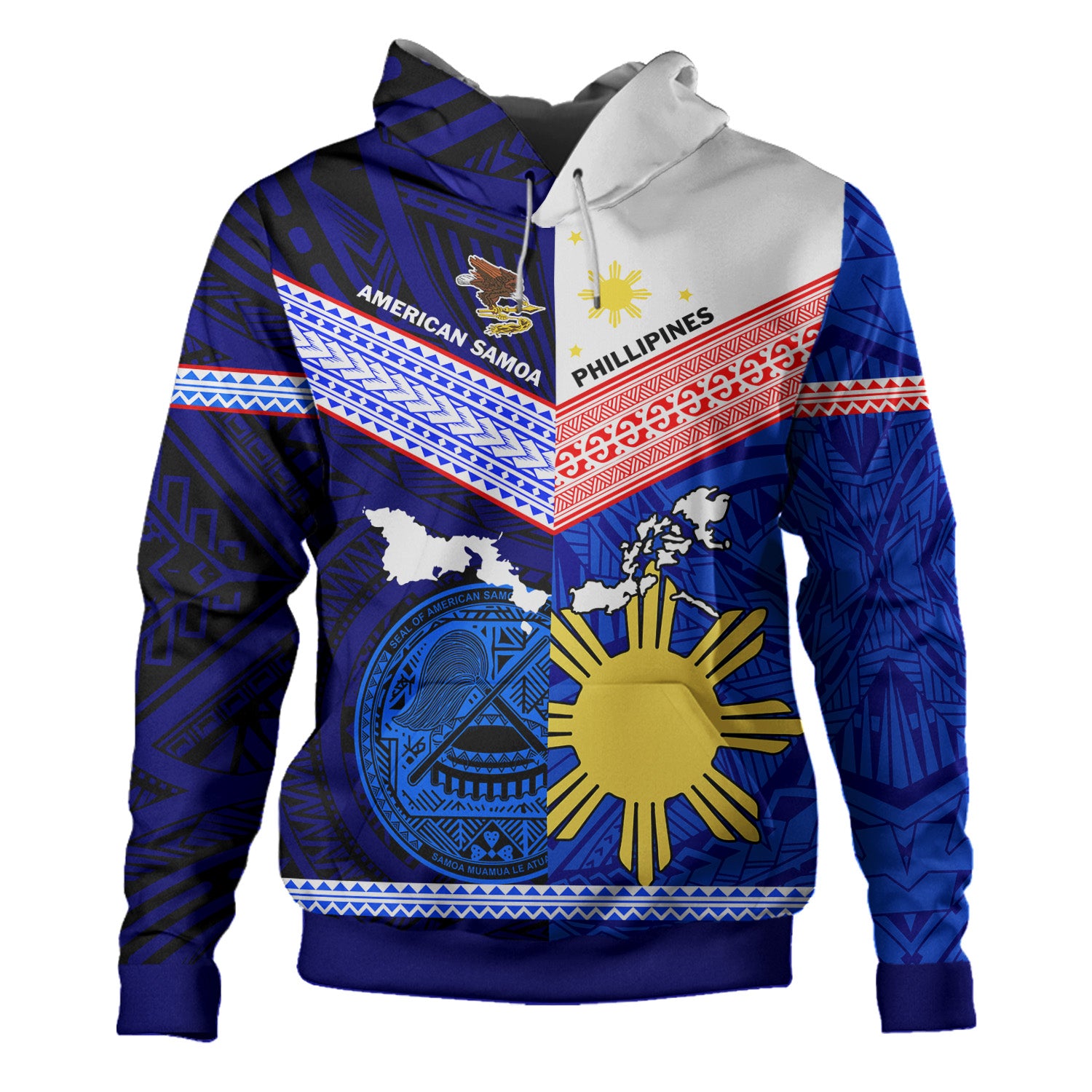 Philippines and American Samoa Hoodie Mix Country Polynesian Tribal Style Pullover Hoodie Blue - Polynesian Pride