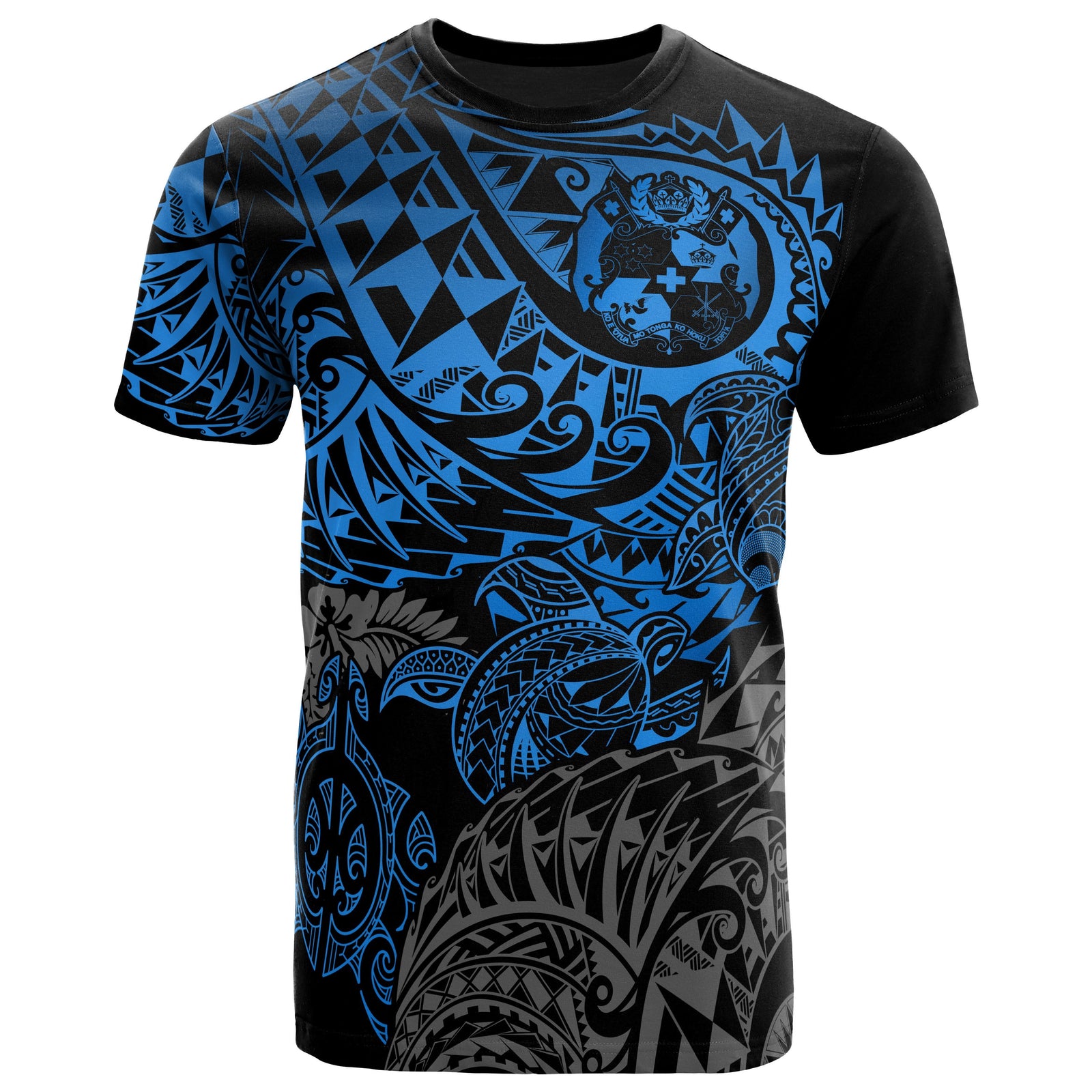 Tonga Polynesian T Shirt Tonga Coat of Arms Blue Turtle Flowing Unisex Blue - Polynesian Pride