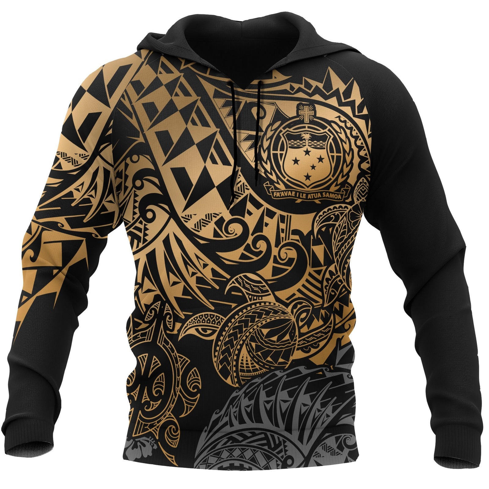 Samoa Polynesian Hoodie Gold Turtle Flowing Unisex Gold - Polynesian Pride