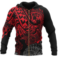 Tonga Polynesian Zip up Hoodie Red Turtle Flowing Unisex Red - Polynesian Pride