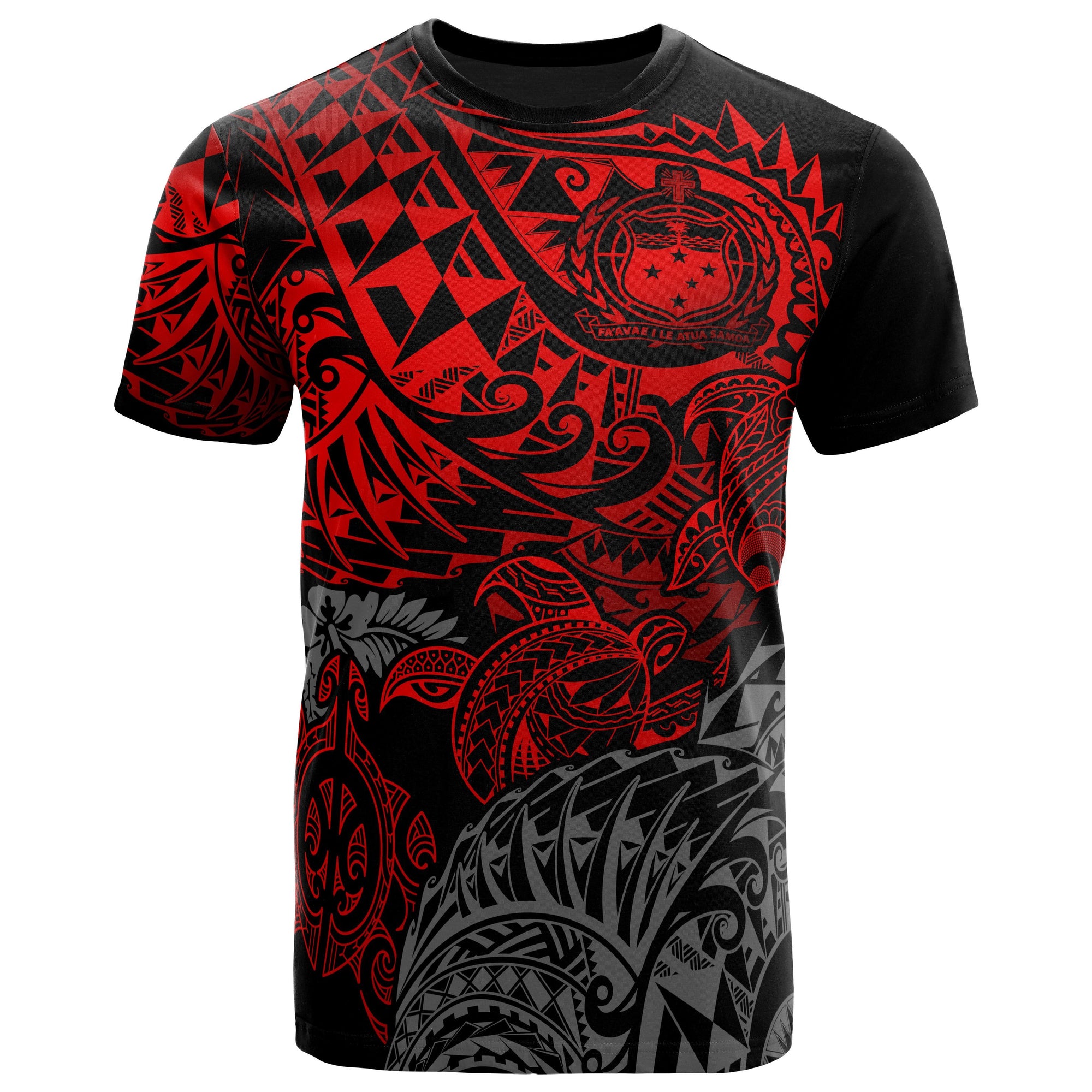 Samoa Polynesian T Shirt Samoa Coat Of Arms Red Turtle Flowing Unisex Red - Polynesian Pride