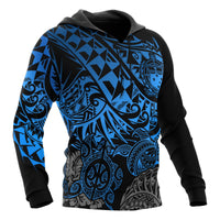 Samoa Polynesian Hoodie Blue Turtle Flowing - Polynesian Pride