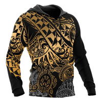 Guam Polynesian Hoodie Gold Turtle Flowing - Polynesian Pride