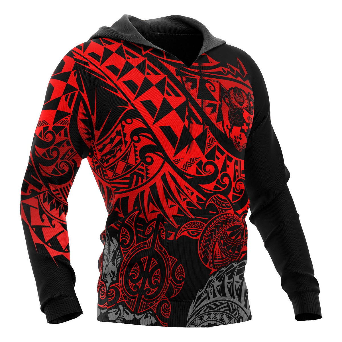 Tonga Polynesian Hoodie Red Turtle Flowing - Polynesian Pride