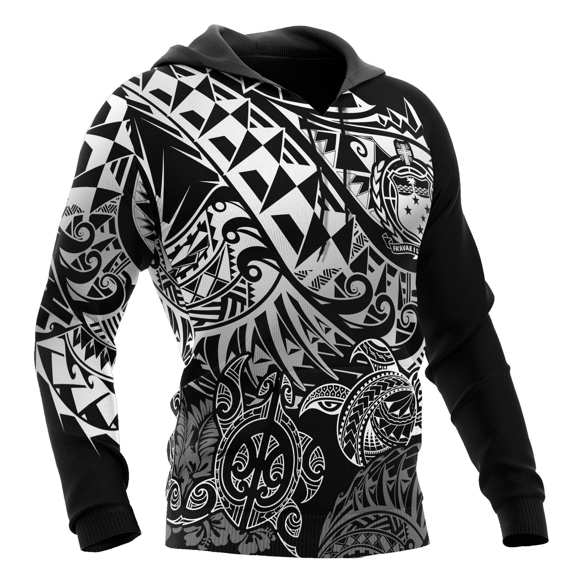 Samoa Polynesian Hoodie White Turtle Flowing - Polynesian Pride