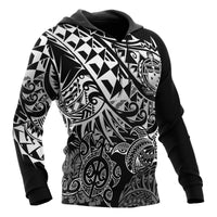 Samoa Polynesian Hoodie White Turtle Flowing - Polynesian Pride