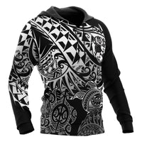 Tonga Polynesian Hoodie White Turtle Flowing - Polynesian Pride