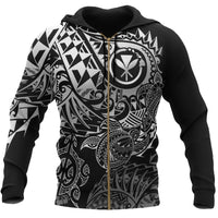 Polynesian Hawaii (Kanaka Maoli) Zip up Hoodie Black Turtle Hibiscus Flowing Unisex BLACK - Polynesian Pride