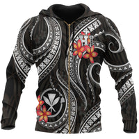 Polynesian Hawaii Zip up Hoodie Black Plumeria Unisex BLACK - Polynesian Pride