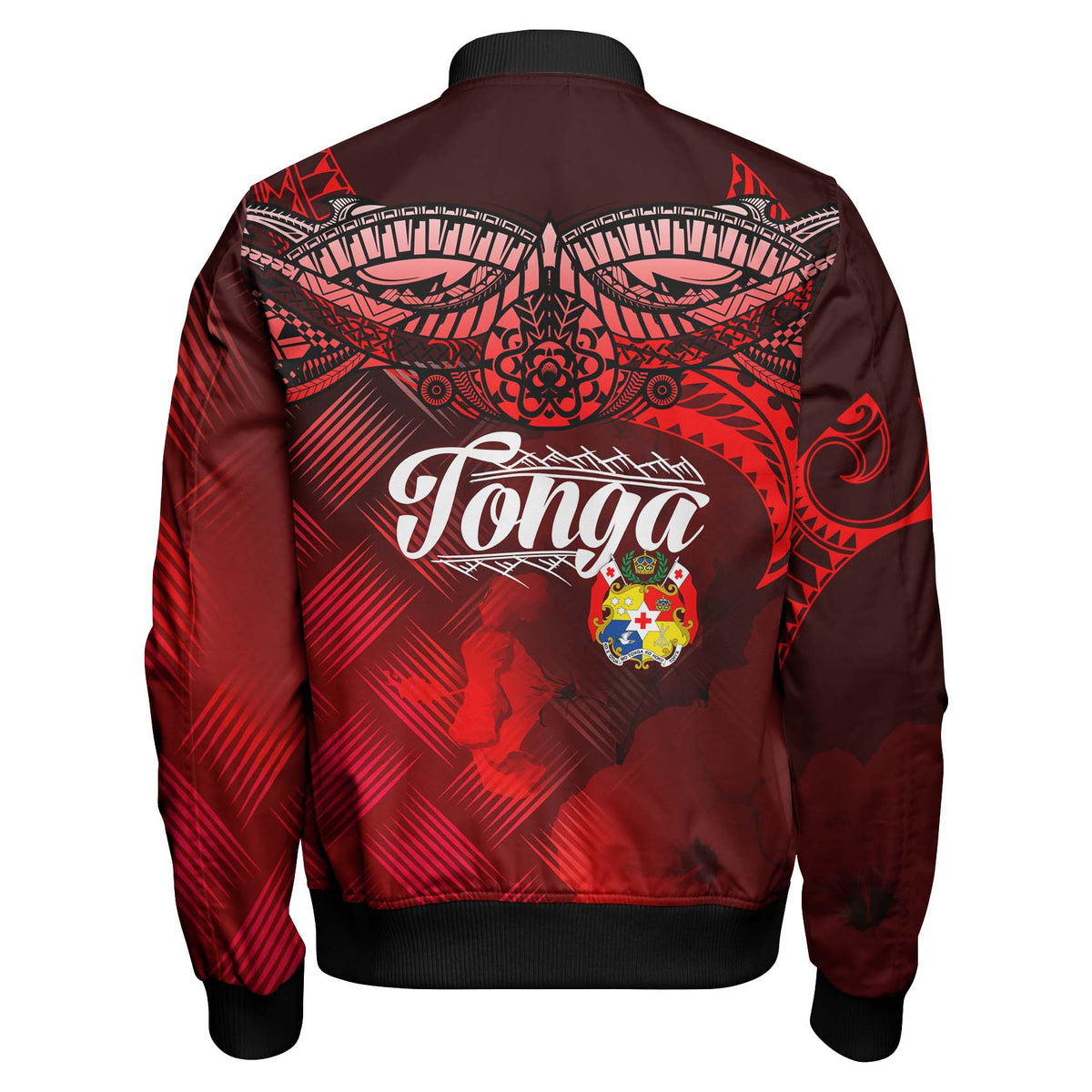Tonga Polynesian Sleeve Zip Bomber Jacket - Tonga Coat Of Arms With Lauhala Tribal Pattern - Polynesian Pride