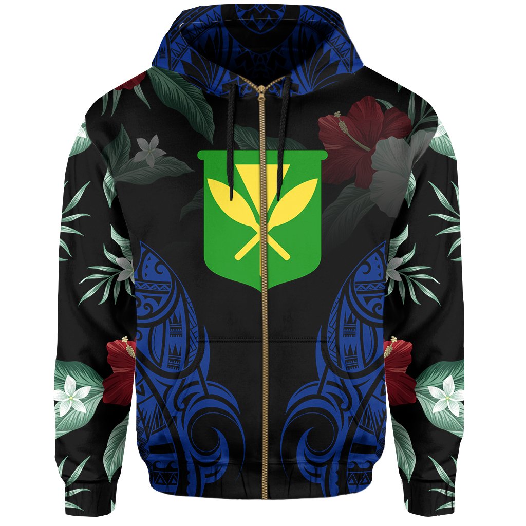 Polynesian Tropic Kanaka Maoli Hibiscus Hawaii Zip Hoodie Blue - Polynesian Pride